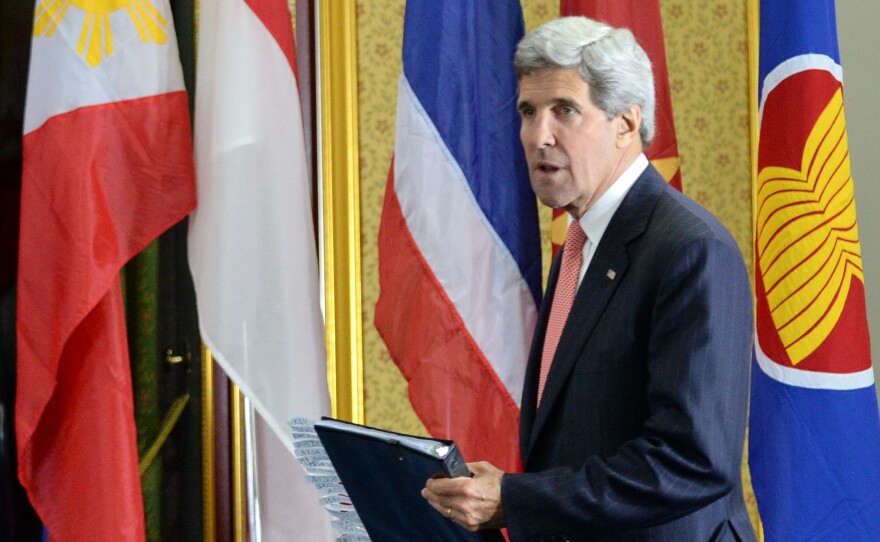 European Union officials spoke to Secretary of State John Kerry about claims that the U.S. spied on EU offices in America. Kerry is in Brunei for a security conference.
