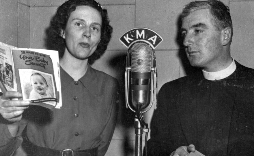 Birkby and a guest, Vicar Henry Robbins, a local pastor, 1950. "We were just women who shared our lives," Birkby says of herself and her fellow radio homemakers. "We shared what we were doing with our families, what we were cooking, what we were eating."