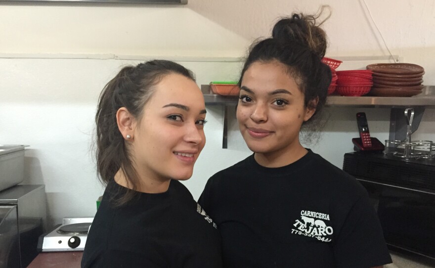 Grecia Mora Chavez (left) and Daniela Arrella Chavez at their family's restaurant and grocery in Reno.