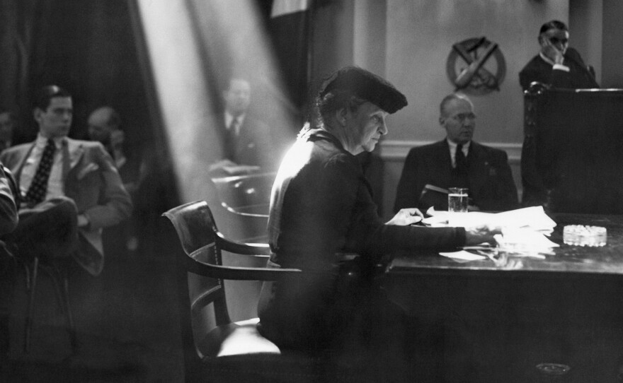 Frances Perkins, Secretary of Labor (1933-45) in President Franklin D. Roosevelt’s administration, and architect of the Social Security Act, testifying in Congress in 1942.