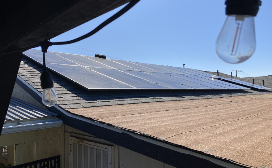 Solar panels on a home in Southeast San Diego on Oct. 5, 2023.