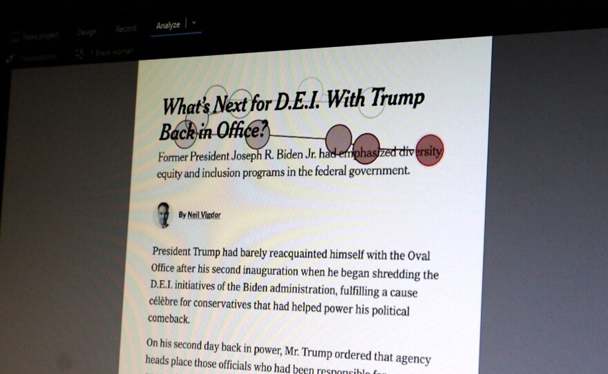 Eye-tracking software shows how quickly a user reads a headline at San Diego State University on Monday, July 14, 2025.