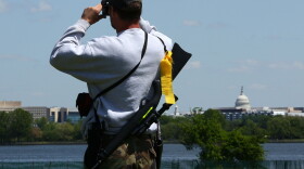 Gun rights groups gather at Gravelly Point across the Potomac River from the nation's capital for an 'Open Carry Rally' April 19, 2010 in Arlington, Virginia. 