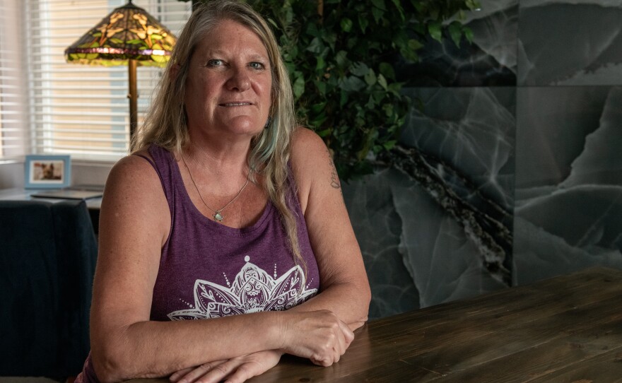 Karen Friery, 57, at her home in Carlsbad, Calif., on July 3, 2024. Friery started microdosing psilocybin mushrooms as a last resort to help heal past trauma. “It managed my nightmares and depression and it began to really have some positive effects on my life,” she said.