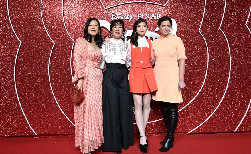 Domee Shi, Sandra Oh, Rosalie Chiang and Lindsey Collins attend the U.K. gala screening of 'Turning Red' at Everyman Borough Yards on Feb. 21 in London.
