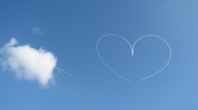 One of the hearts in the skywriting message for Chelsea King, a heart on either side of the initials C.K., on September 9, 2010, the day Governor Schwarzenegger signed Chelsea's Law in San Diego. The message quickly blew away in the sky.