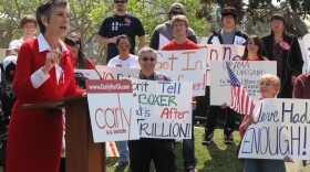 Republican U.S. Senate candidate Carly Fiorina speaks during a Tea Party and campaign rally at Tuna Park in downtown San Diego on Tax Day, April 15, 2010.