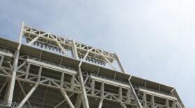 A back view of the overhead lights at Petco Park as seen from Seventh Avenue in downtown San Diego. 