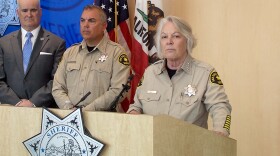 San Diego County Sheriff Kelly Martinez at a news briefing at the San Diego County Operations Center on Feb. 7, 2025.