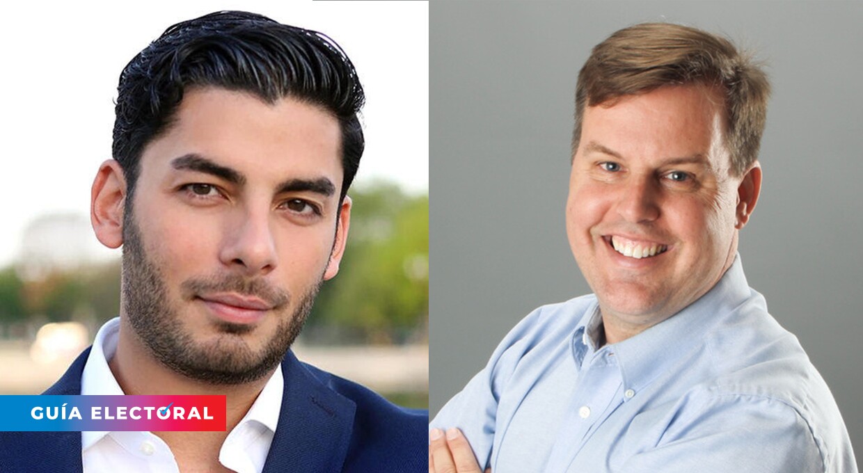 Undated campaign photo of candidates for Mayor of Chula Vista, Ammar Campa-Najjar and John McCann with the KPBS Voter Hub overlay.