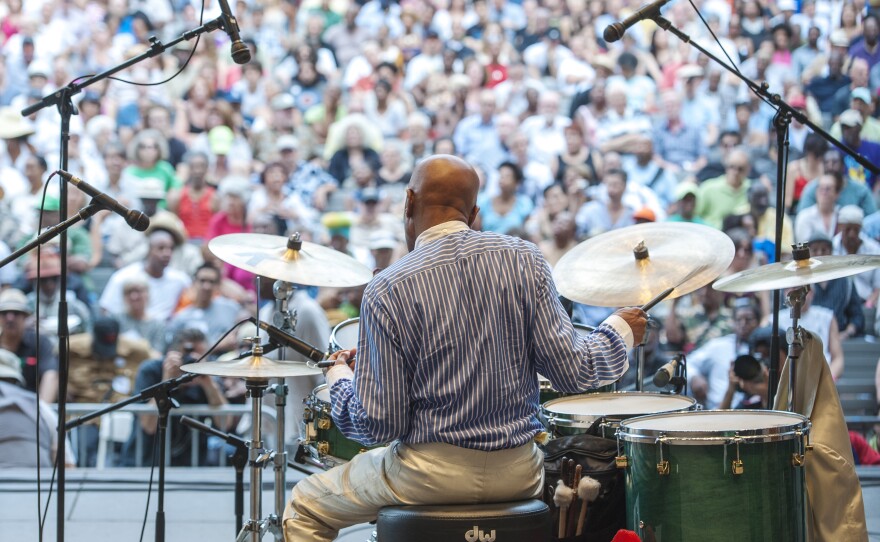Roy Haynes plays with his band, Fountain of Youth, at the City Parks Foundation's Charlie Parker Jazz Festival, held at the Richard Rodgers Amphitheater in Marcus Garvey Park, New York on Aug. 25, 2012.