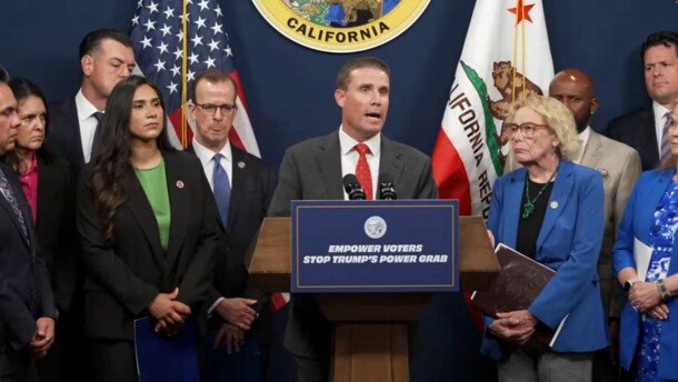 State Senate President Pro Tem Mike McGuire is shown at a news conference on August 18, 2025.
