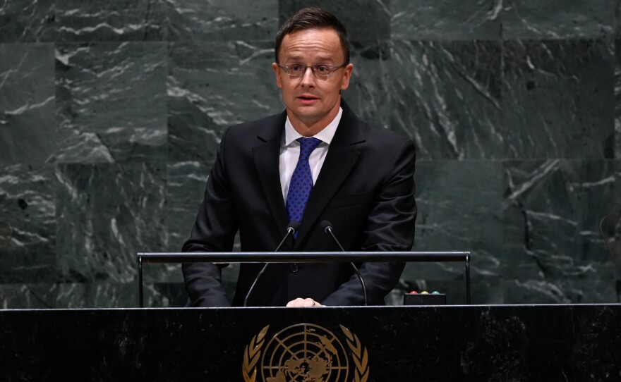 Hungarian Foreign Minister Peter Szijjarto speaks during the 74th session of the United Nations General Assembly on Sept. 26 in New York.