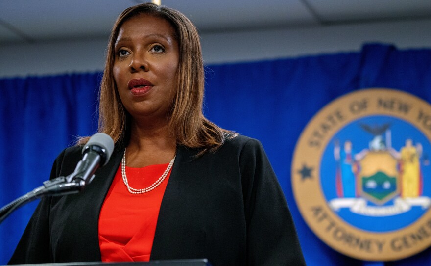 New York Attorney General Letitia James, seen above on Aug. 3, 2021, is seeking to question former President Donald Trump as part of a long-running fraud investigation into the Trump family's business practices.