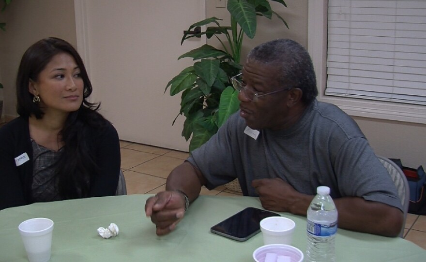Christine Davies and Pierre Bradshaw were two of about two dozen attendees at the October Death Cafe at Unity of El Cajon's community center.