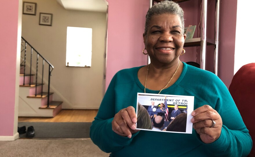 Cindy Reese introduced Joe Biden at an event in 2015. She says Biden's dedication to Detroit has literally helped make her family's life better.