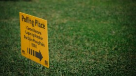 A polling place sign is shown, Nov. 4, 2024.