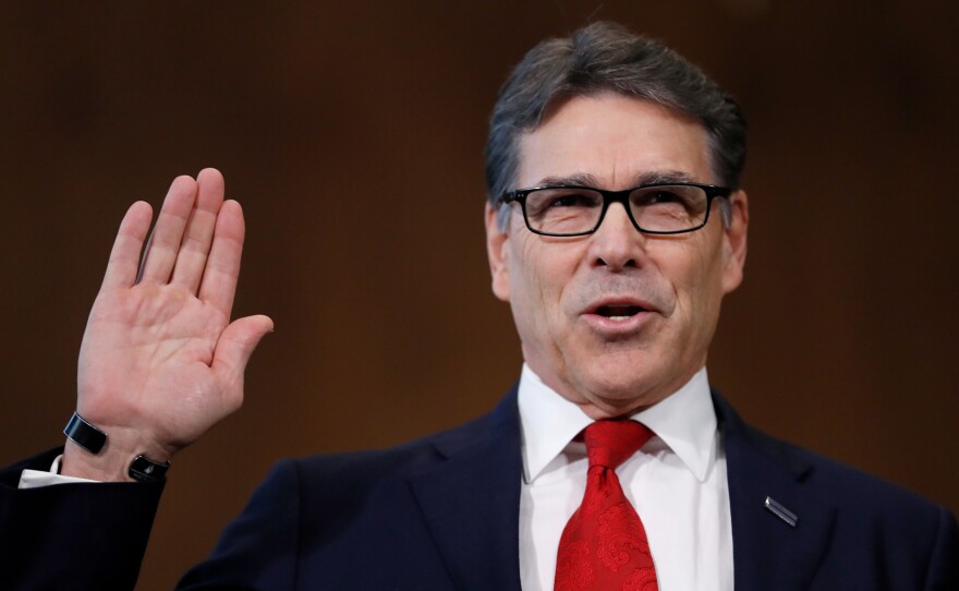 Energy Secretary-designate, former Texas Gov. Rick Perry, is sworn-in on Capitol Hill earlier today, prior to testifying at his confirmation hearing before the Senate Energy and Natural Resources Committee.