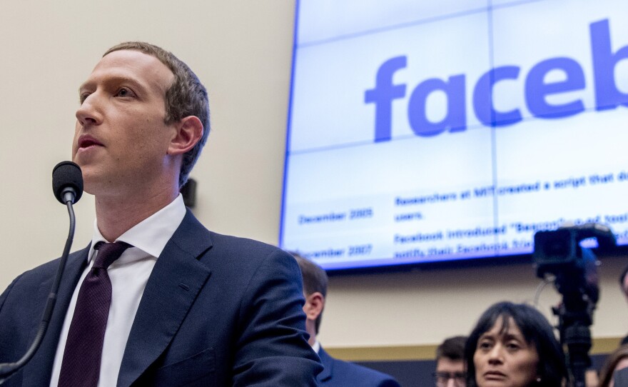 Facebook CEO Mark Zuckerberg testifying before a House Financial Services Committee hearing in 2019.