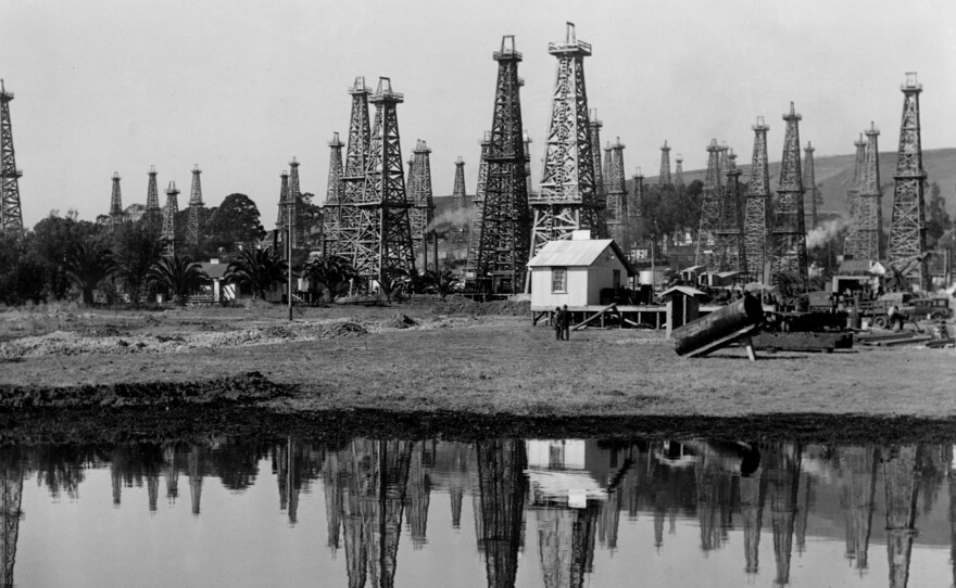 The Mesa oil field in Santa Barbara, Calif., in 1935. Edward Doheny discovered oil under a private residence in 1892. His find set off an oil-drilling spree.