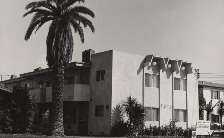 Ruscha published numerous artist books in the 1960s and '70s, most of them focused on mundane aspects of the urban landscape. Shown here: <em><em>1018 S. Atlantic Blvd,</em></em> an image from <a href="http://www.npr.org/blogs/pictureshow/2013/04/17/177685918/revisiting-some-los-angeles-apartments">Some Los Angeles Apartments</a>, published in 1965.
