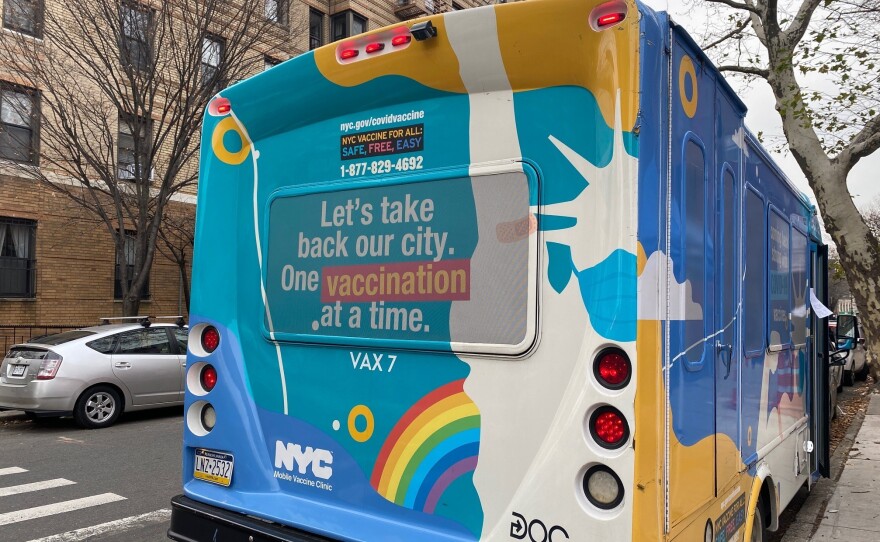 In New York City, where 4 out of 5 adults are fully vaccinated, vaccines are offered from a city bus parked outside a school.