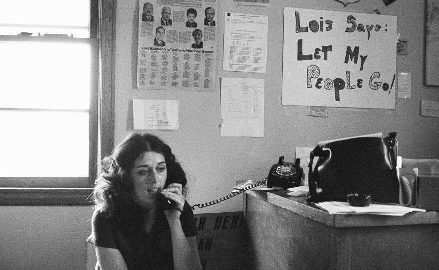 Lois Gibbs on the phone in the Love Canal Homeowners Association. Circa May 1980.