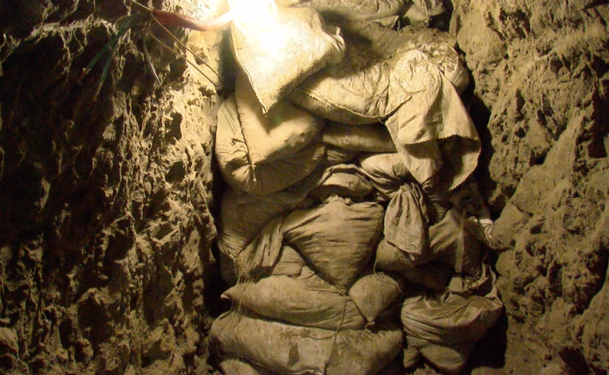 Sandbags are piled in a drug tunnel, June 12, 2017.