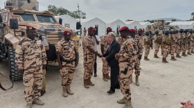 UN Secretary-General Antonio Guterres greets soldiers from Chad at a base in Port-au-Prince, Haiti, Tuesday, June 16, 2026.