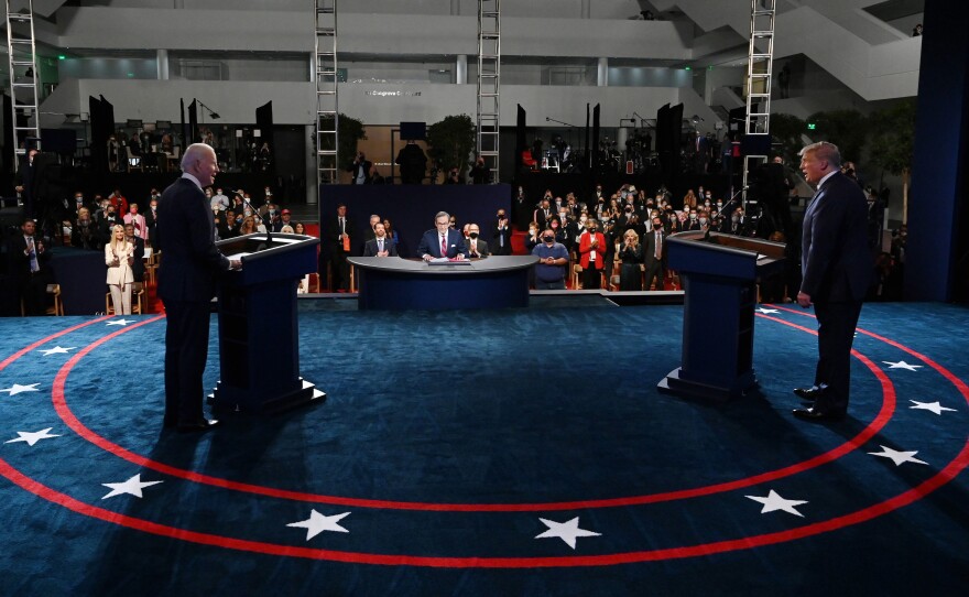 President Donald Trump and former Vice President Joe Biden participate in the first presidential debate on Sept. 29. The Debate Commission has established new rules for Thursday's debate, including plans to mute a candidate's mic when the other is giving an opening statement.