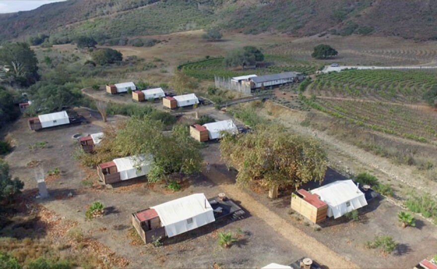 Aerial shot of tent cabins at Cuatro Cuatros in Ensenada, Baja Calif., Mexico.