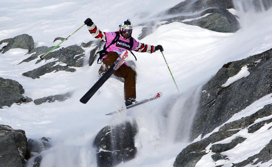 JT Holmes competes during the 2009 Xtreme freeride contest in Verbier, Switzerland.