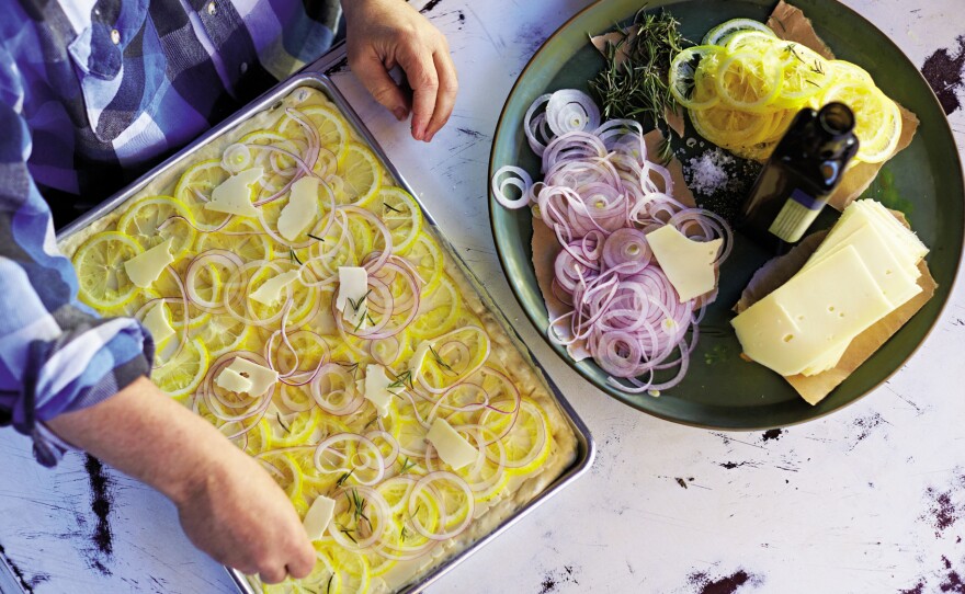 Focaccia topped with lemon pecorino and red onions is just one of the recipes featured in Bianco's new cookbook.