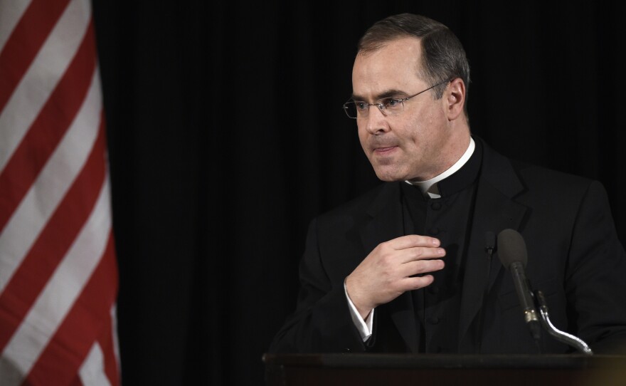 The Rev. Paul Scalia, here in 2016, has apologized for not wearing a mask at a recent White House event, saying his actions "did not follow my own expectations, caused disquiet and anxiety, and have distracted from the work of the Gospel."