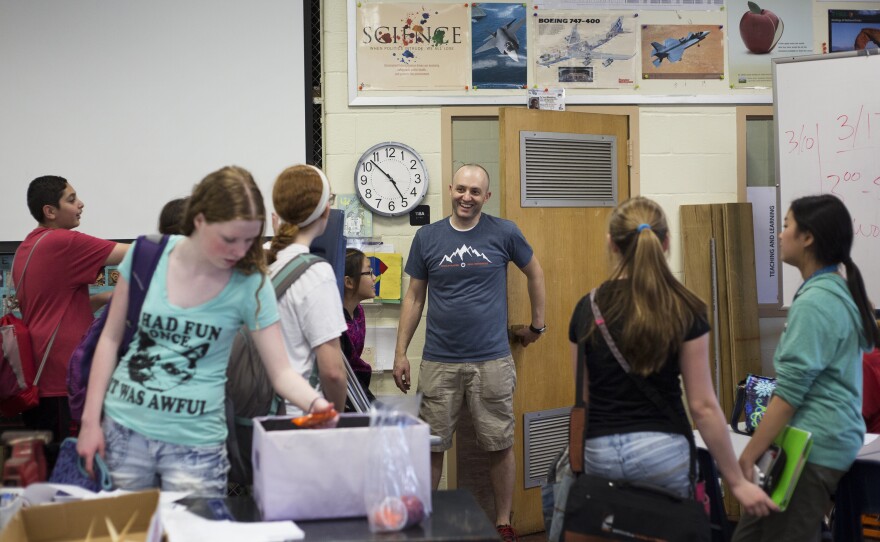 Mr. G answers last minute questions before Kinetic Club wraps up for the day.