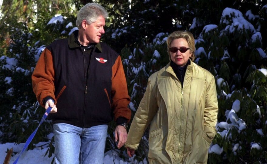 The Clintons leaving their home in Chappaqua, N.Y., in 2001. "Secrecy and transparency are always an issue for the Clintons, will always be an issue for her, and probably are her main vulnerability," says political columnist Matt Bai.