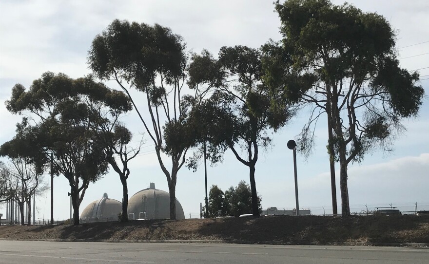 San Onofre Nuclear Generating Station's twin domes can be seen from the frontage road along Interstate 5,  Jan. 24, 2019.
