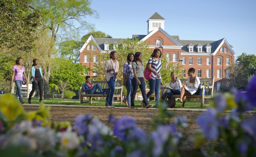 Students stroll around the campus of Spelman College, a historically black college in Atlanta.