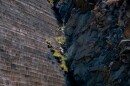 More than 300-feet of stepping concrete of the Olivenhain Dam meets the rocky valley wall holding back more than 46-thousand cubic feet of water in Northern San Diego County's Elfin Forest Recreational Reserve, Aug. 26, 2022.