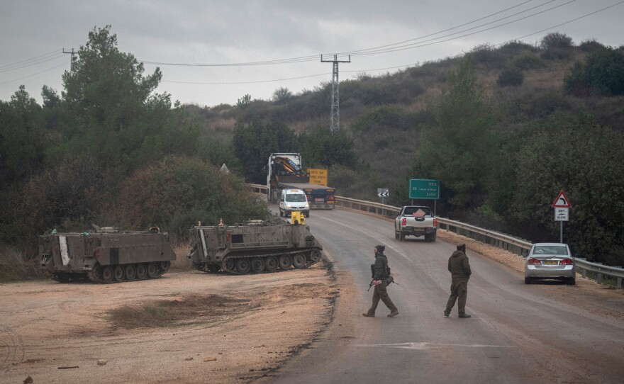 Israeli soldiers at a checkpoint near the border with Lebanon in northern Israel on Nov. 28.