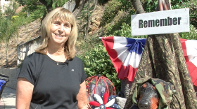 Janet Mika is the woman behind the costumed dog statue on Madra Avenue. 