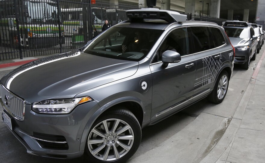 An Uber driverless car heads out for a test drive in San Francisco in December 2016, the same month that the company halted testing there and moved it to Arizona.
