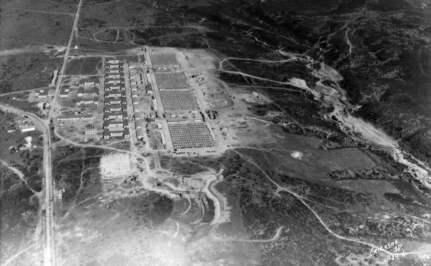 A black and white photo of Camp Elliott from the air in 1941.