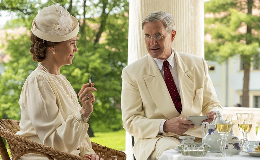 Sofia Helin as Crown Princess Martha and Kyle MacLachlan as President Franklin D. Roosevelt in ATLANTIC CROSSING On MASTERPIECE.