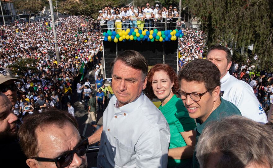 Brazilian President Jair Bolsonaro attends the 30th edition of the "March for Jesus" to celebrate Corpus Christi, an event that gathers a wide range of evangelical congregations, in São Paulo, Brazil, on July 9.