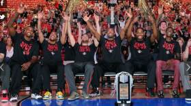 The Aztecs celebrate during the selection show. 