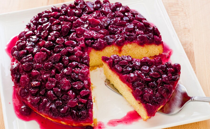 Cranberry Upside-Down Cake balances a sweet-tart cranberry topping with a tender butter cake.