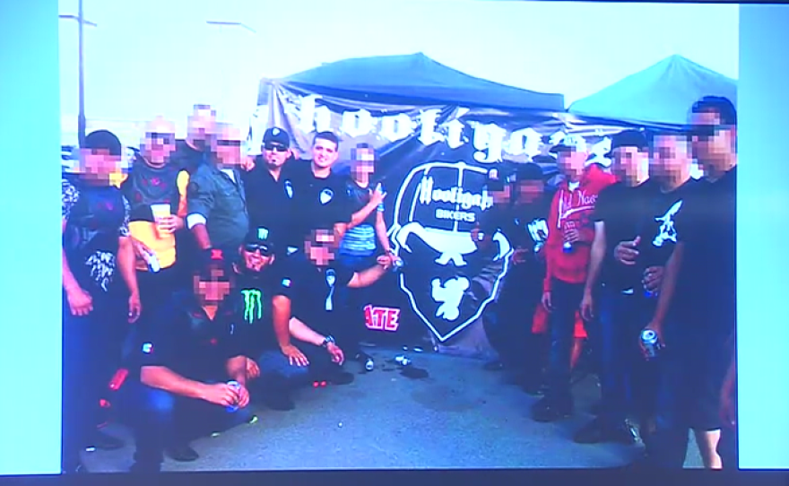 Members of a Tijuana-based biker gang called "The Hooligans," shown in a photograph on May 30, 2017.