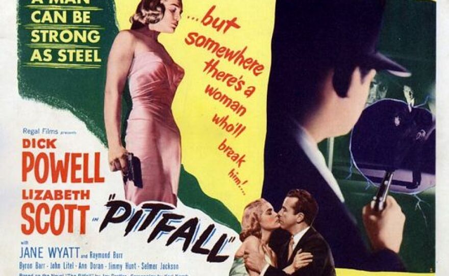 The lobby card for the film noir "Pitfall."