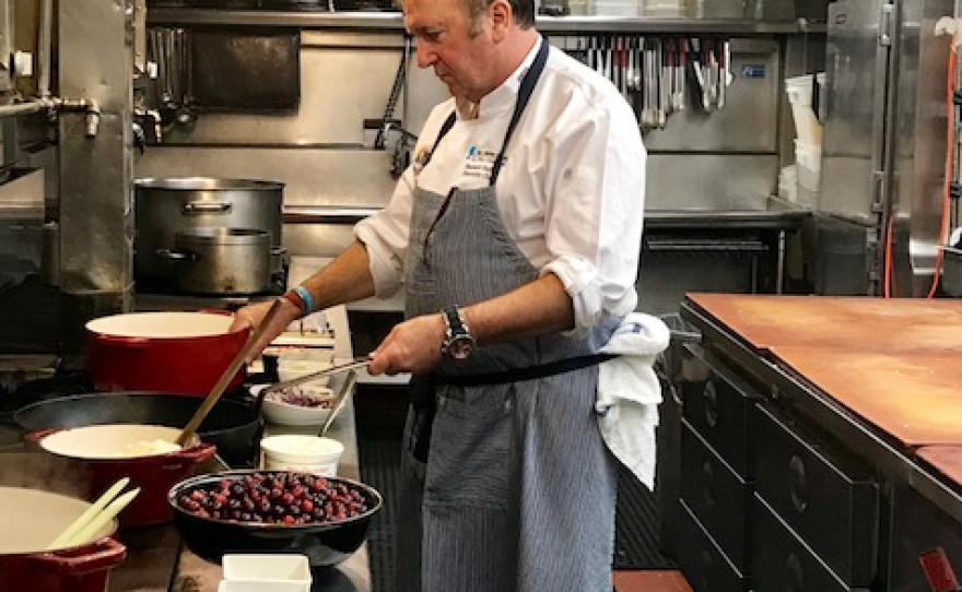 Chef Bernard Guillas cooking at the Marine Room restaurant in La Jolla on Nov. 21, 2017.
